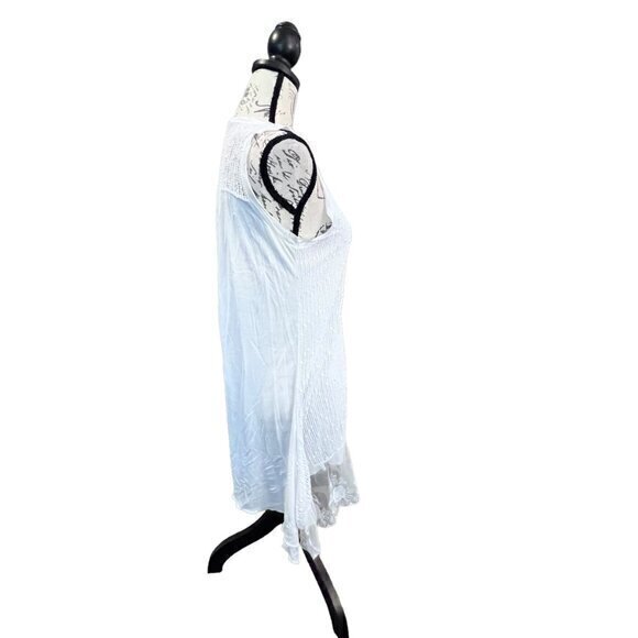 Le Moda White Sleeveless Tunic Sequined Lace Floral Hem Preppy Cottage Coastal L - Picture 7 of 14